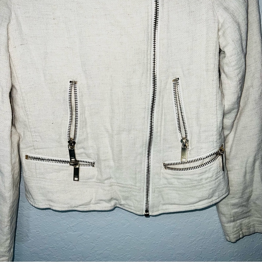 DKNY Linen Blend Moto Jacket w Wide Lapels Asymmetric Zip Front Size XS - Picture 10 of 10